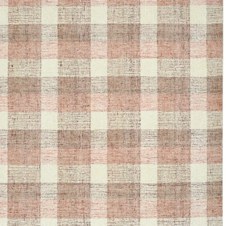 4' X 6' Pink And Ivory Wool Plaid Hand Tufted Area Rug