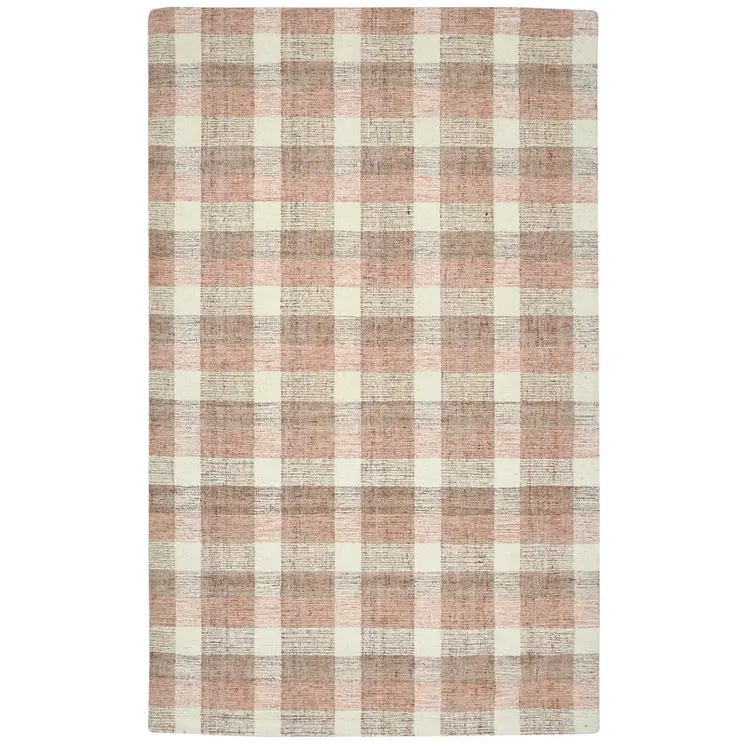 5' X 7' Pink And Ivory Wool Plaid Hand Tufted Area Rug