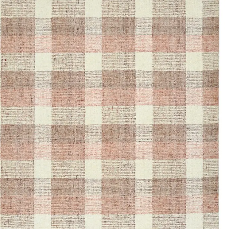 5' X 7' Pink And Ivory Wool Plaid Hand Tufted Area Rug