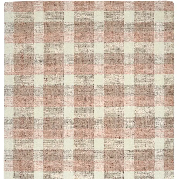 8' X 10' Pink And Ivory Wool Plaid Hand Tufted Area Rug