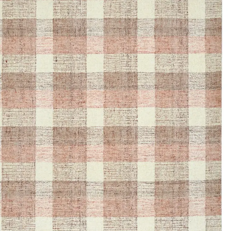 9' X 13' Pink And Ivory Wool Plaid Hand Tufted Area Rug