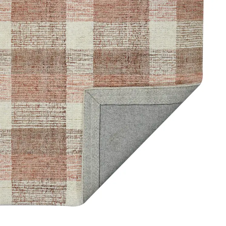 9' X 13' Pink And Ivory Wool Plaid Hand Tufted Area Rug