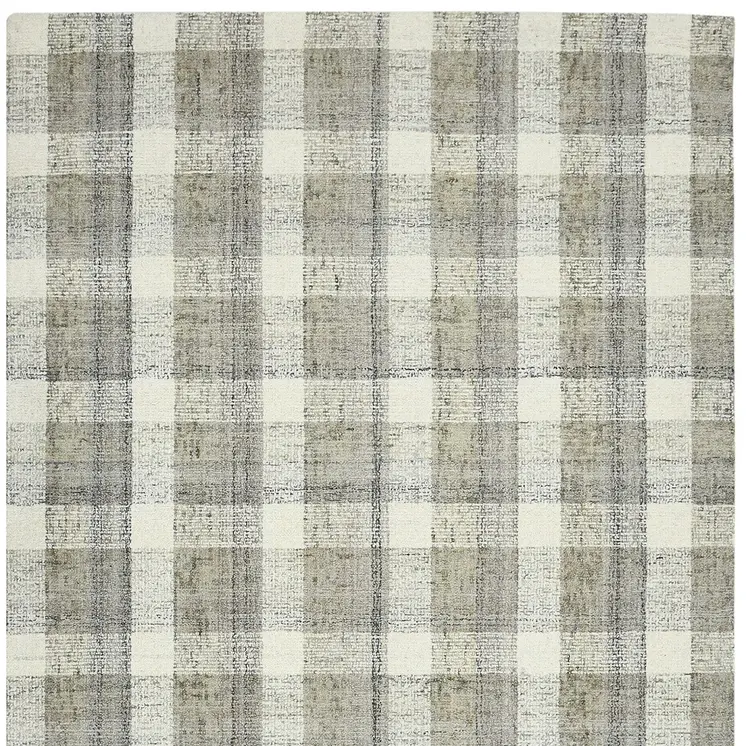 4' X 6' Gray And Ivory Wool Plaid Hand Tufted Area Rug