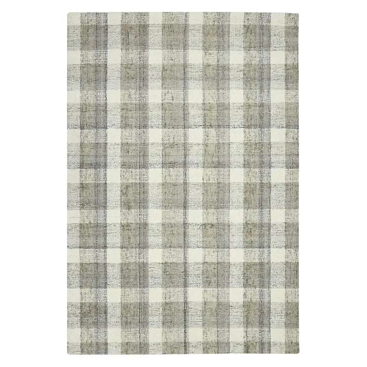 5' X 7' Gray And Ivory Wool Plaid Hand Tufted Area Rug