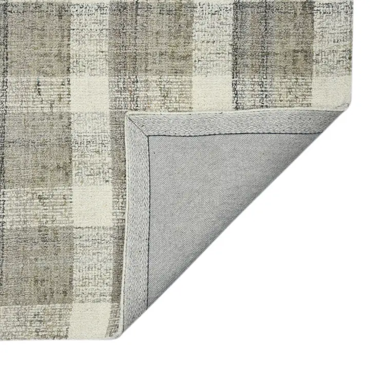 5' X 7' Gray And Ivory Wool Plaid Hand Tufted Area Rug