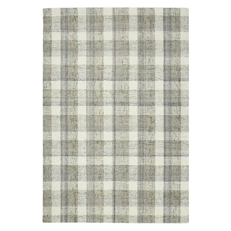5' X 7' Gray And Ivory Wool Plaid Hand Tufted Area Rug