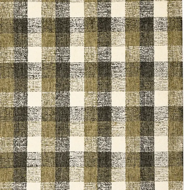 2' X 3' Charcoal Khaki And Ivory Wool Plaid Hand Tufted Area Rug