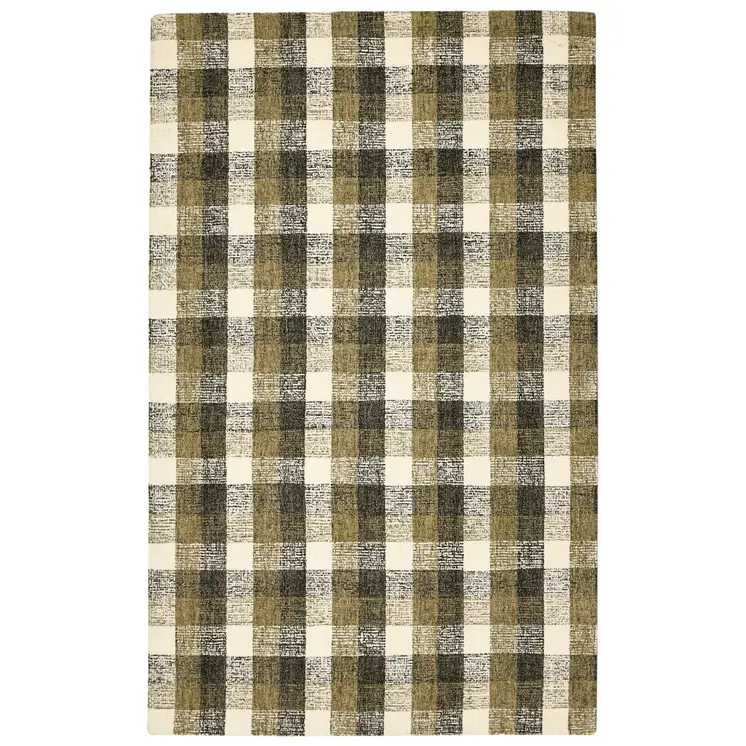 4' X 6' Charcoal Khaki And Ivory Wool Plaid Hand Tufted Area Rug