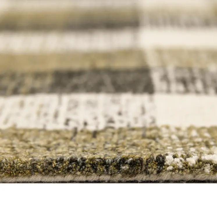 4' X 6' Charcoal Khaki And Ivory Wool Plaid Hand Tufted Area Rug