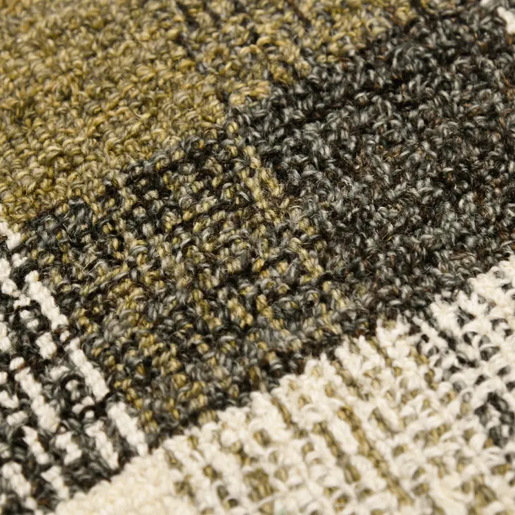 5' X 7' Charcoal Khaki And Ivory Wool Plaid Hand Tufted Area Rug