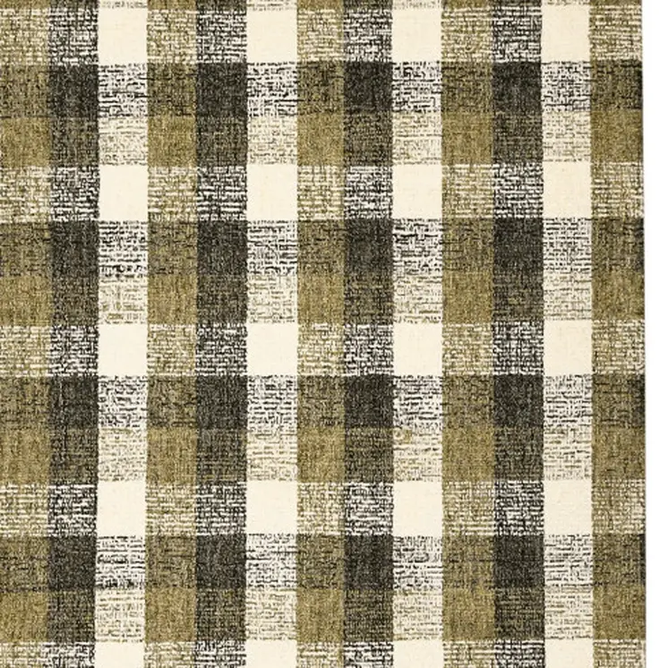 5' X 7' Charcoal Khaki And Ivory Wool Plaid Hand Tufted Area Rug
