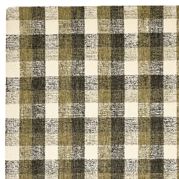 8' X 10' Charcoal Khaki And Ivory Wool Plaid Hand Tufted Area Rug
