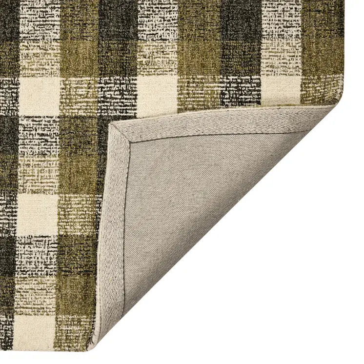 8' X 10' Charcoal Khaki And Ivory Wool Plaid Hand Tufted Area Rug