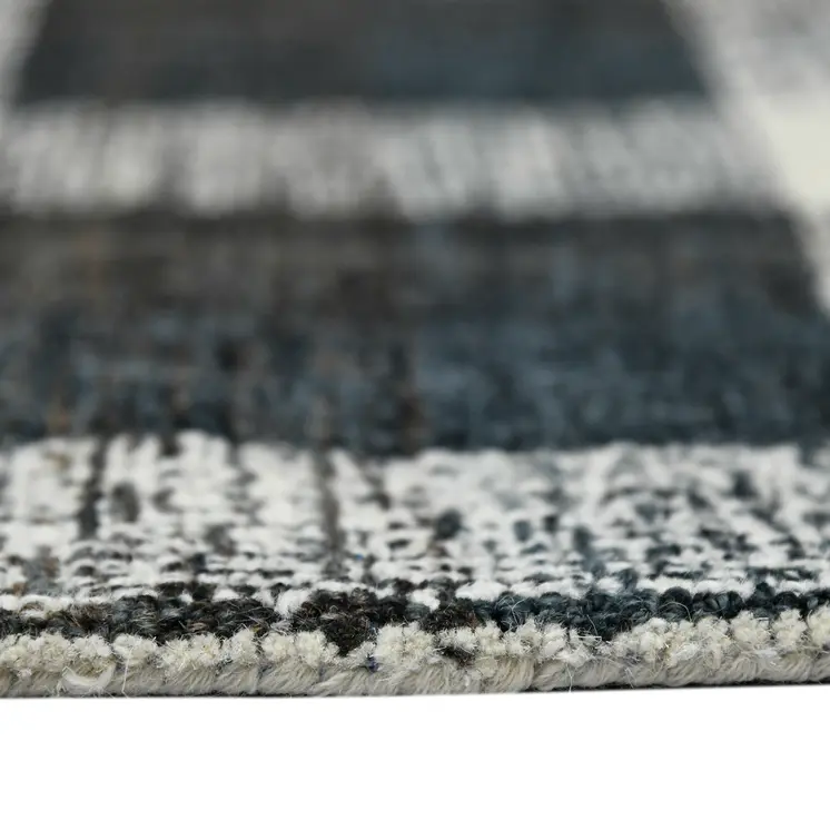 2' X 3' Charcoal And Ivory Wool Plaid Hand Tufted Area Rug