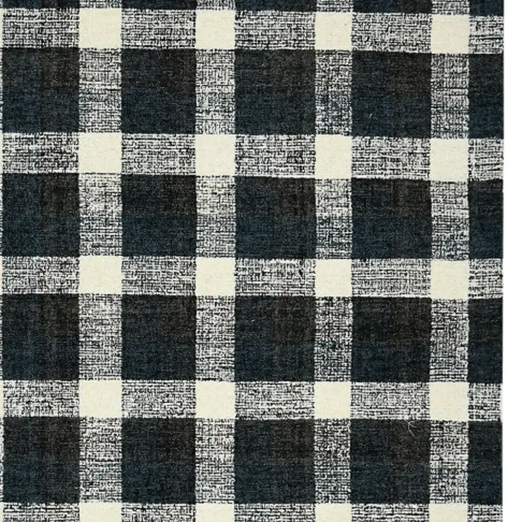 2' X 3' Charcoal And Ivory Wool Plaid Hand Tufted Area Rug