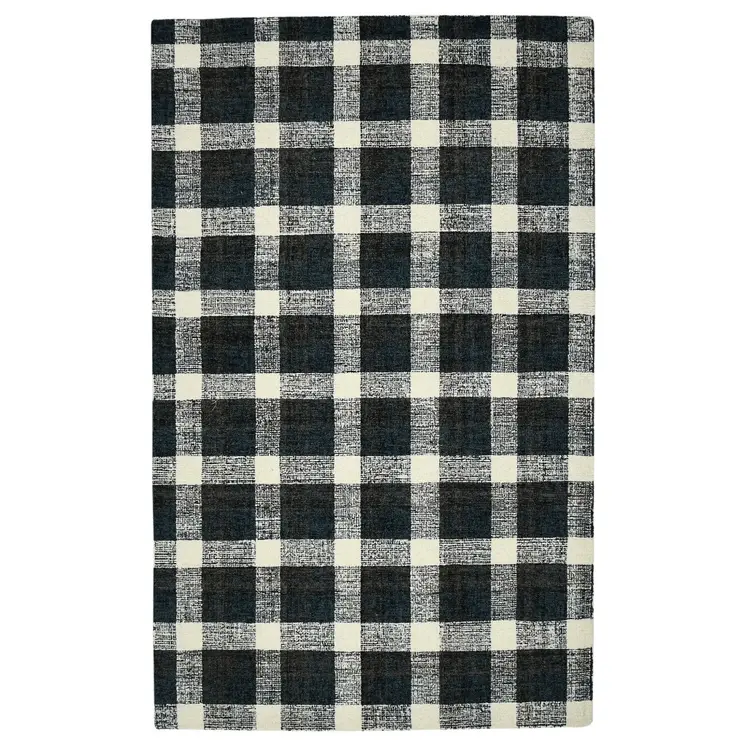 4' X 6' Charcoal And Ivory Wool Plaid Hand Tufted Area Rug