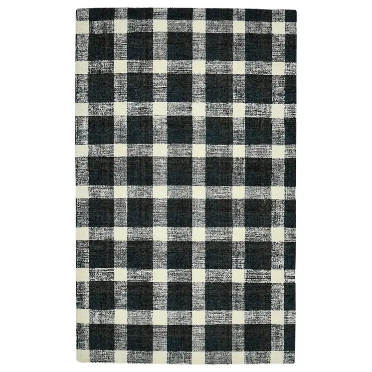 8' X 10' Charcoal And Ivory Wool Plaid Hand Tufted Area Rug