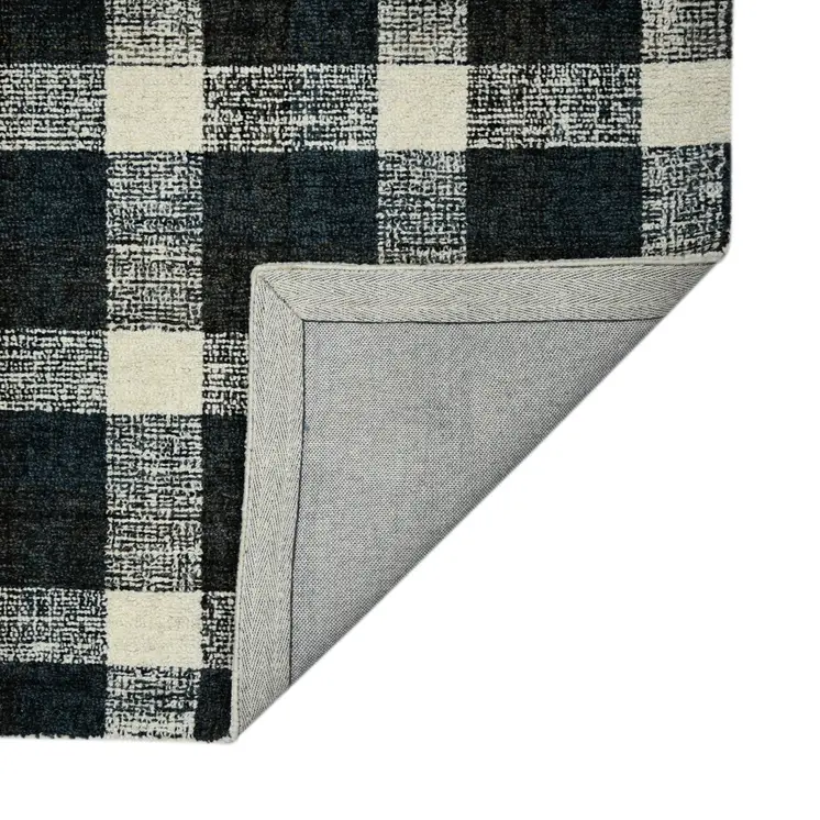 8' X 10' Charcoal And Ivory Wool Plaid Hand Tufted Area Rug