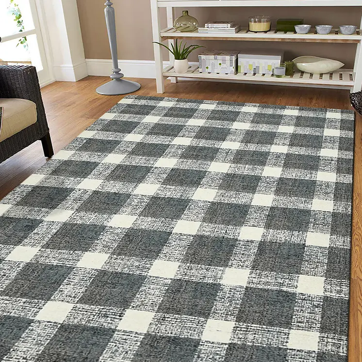 8' X 10' Dark Gray And Ivory Wool Plaid Hand Tufted Area Rug