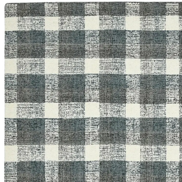 8' X 10' Dark Gray And Ivory Wool Plaid Hand Tufted Area Rug