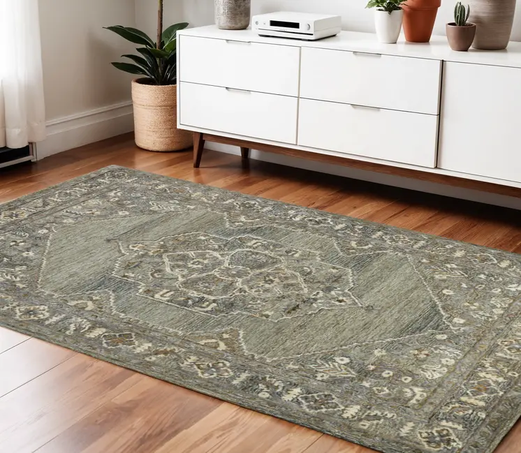 4' X 6' Ivory Brown And Gray Wool Oriental Hand Tufted Area Rug