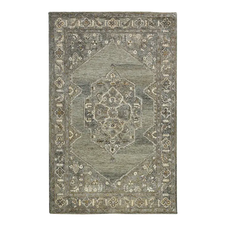 5' X 7' Ivory Brown And Gray Wool Oriental Hand Tufted Area Rug