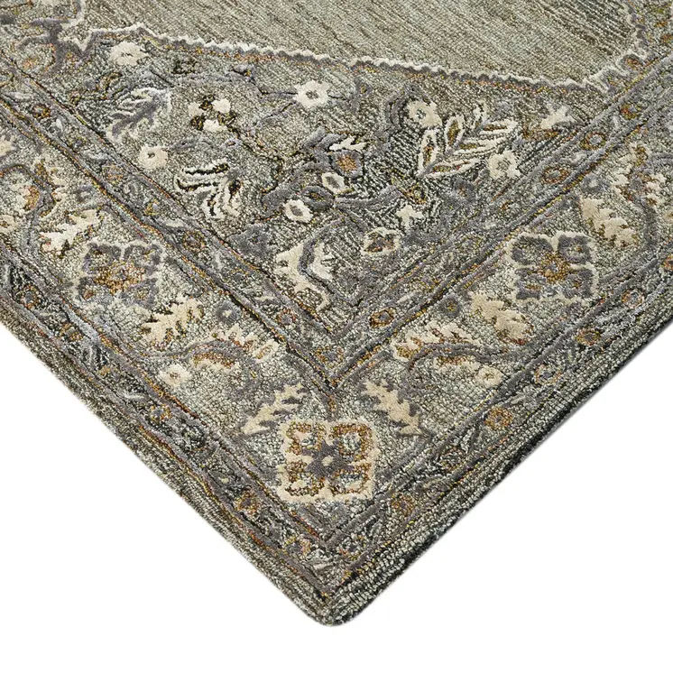 5' X 7' Ivory Brown And Gray Wool Oriental Hand Tufted Area Rug