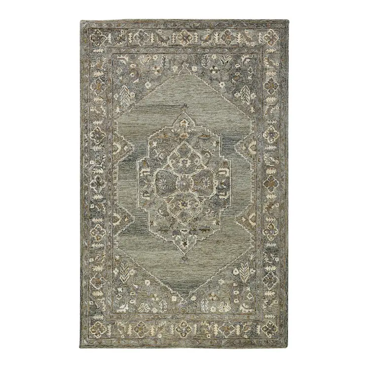 5' X 7' Ivory Brown And Gray Wool Oriental Hand Tufted Area Rug