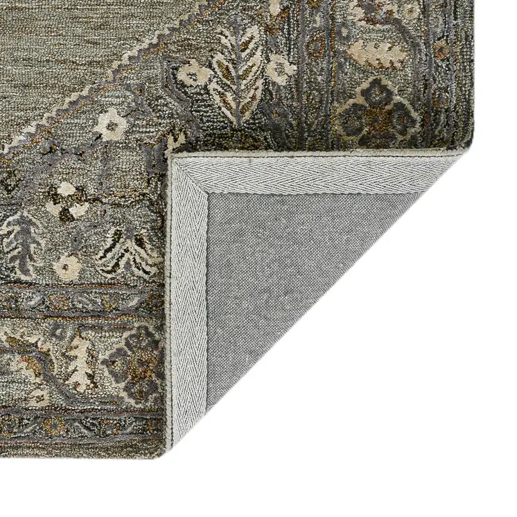9' X 13' Ivory Brown And Gray Wool Oriental Hand Tufted Area Rug