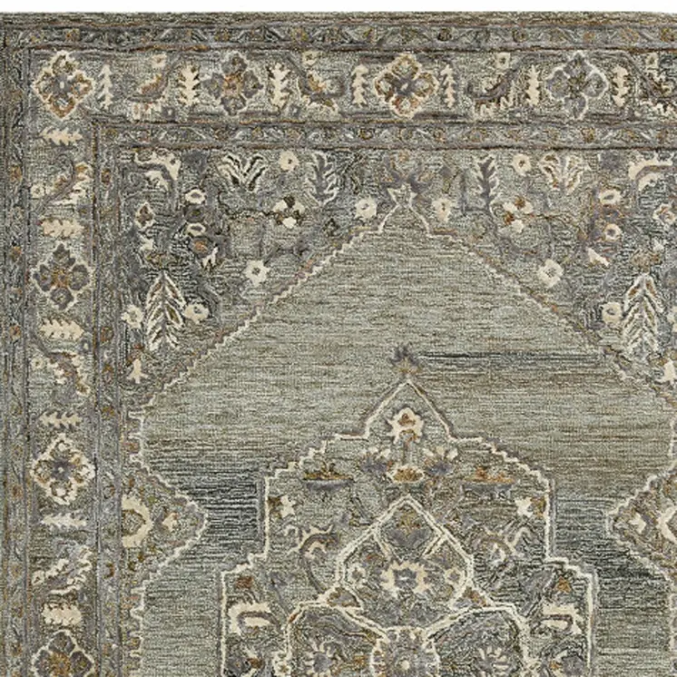 9' X 13' Ivory Brown And Gray Wool Oriental Hand Tufted Area Rug