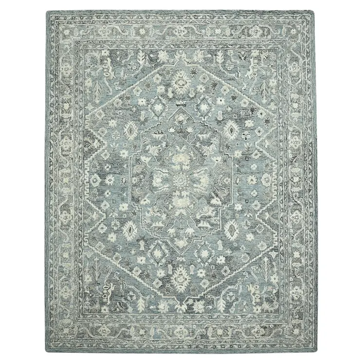 2' X 3' Sky Blue Gray And Ivory Wool Oriental Hand Tufted Area Rug