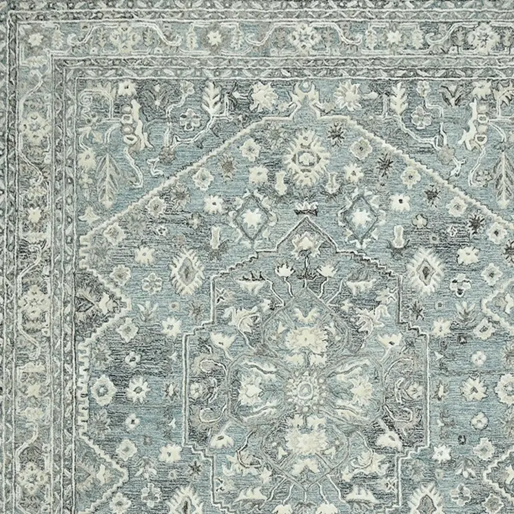 4' X 6' Sky Blue Gray And Ivory Wool Oriental Hand Tufted Area Rug