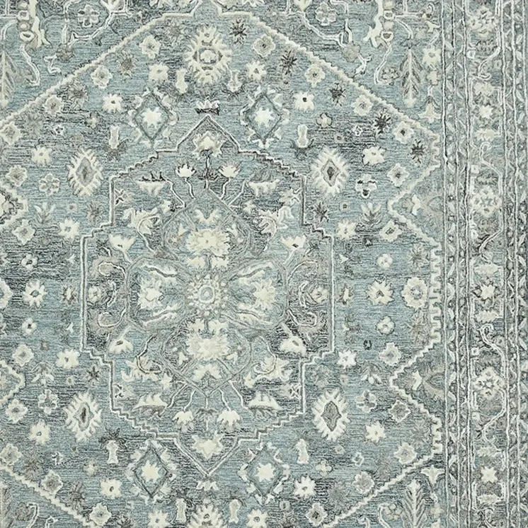 8' X 10' Sky Blue Gray And Ivory Wool Oriental Hand Tufted Area Rug