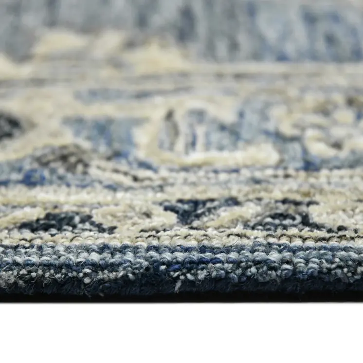 2' X 3' Denim Blue And Ivory Wool Oriental Hand Tufted Area Rug