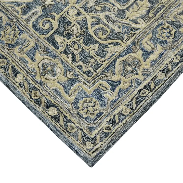 2' X 3' Denim Blue And Ivory Wool Oriental Hand Tufted Area Rug