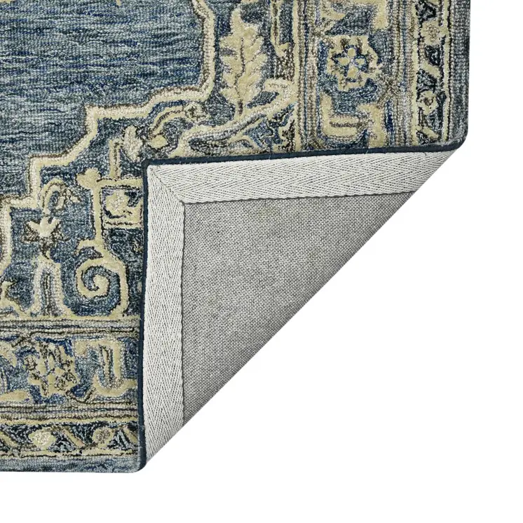 2' X 3' Denim Blue And Ivory Wool Oriental Hand Tufted Area Rug