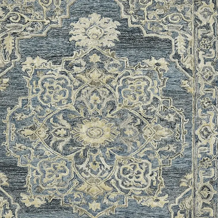 8' X 10' Denim Blue And Ivory Wool Oriental Hand Tufted Area Rug