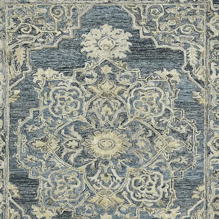 9' X 13' Denim Blue And Ivory Wool Oriental Hand Tufted Area Rug