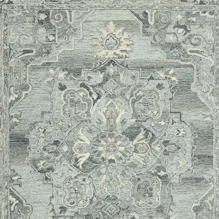 2' X 3' Gray Ivory And Light Blue Wool Oriental Hand Tufted Area Rug