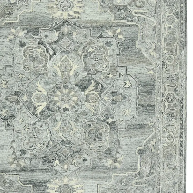 4' X 6' Gray Ivory And Light Blue Wool Oriental Hand Tufted Area Rug