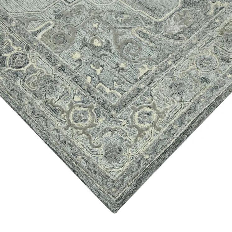 5' X 7' Gray Ivory And Light Blue Wool Oriental Hand Tufted Area Rug