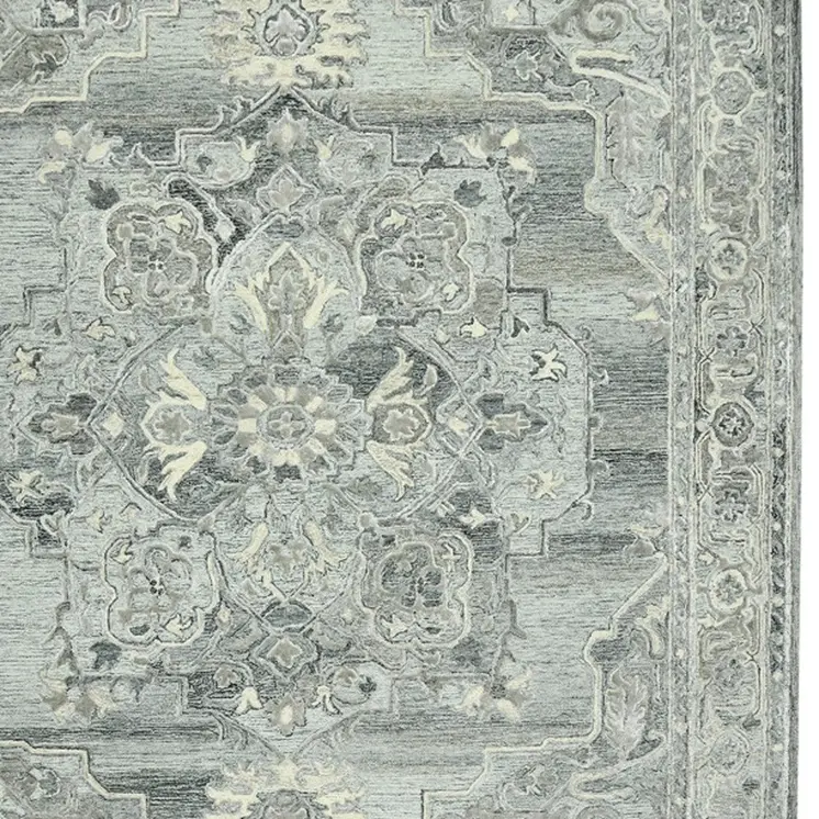8' X 10' Gray Ivory And Light Blue Wool Oriental Hand Tufted Area Rug