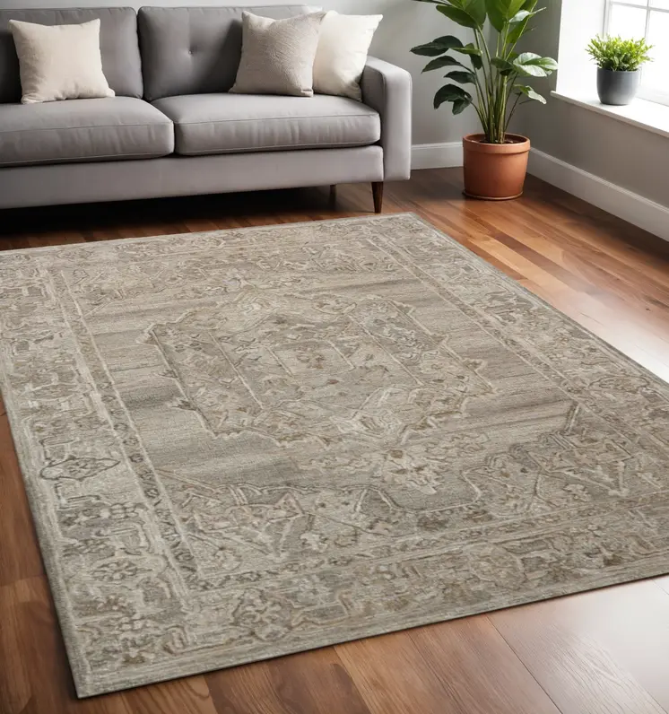 5' X 7' Brown And Beige Wool Oriental Hand Tufted Area Rug