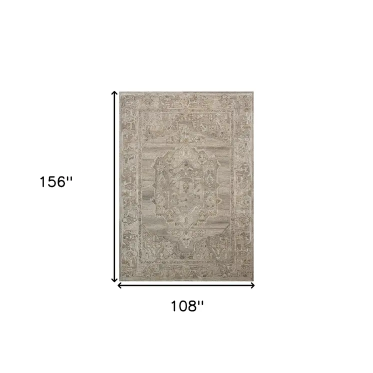 9' X 13' Brown And Beige Wool Oriental Hand Tufted Area Rug