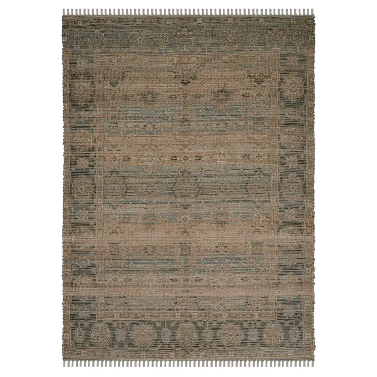 4' X 6' Brown Dark Gray And Dark Turquoise Oriental Hand Woven Area Rug With Fringe