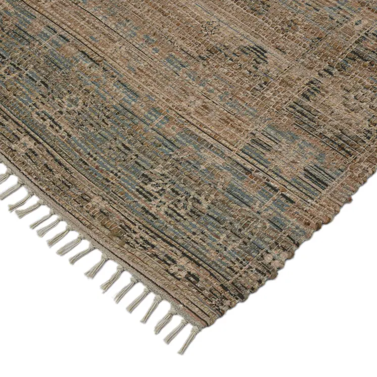 8' X 10' Brown Dark Gray And Dark Turquoise Oriental Hand Woven Area Rug With Fringe