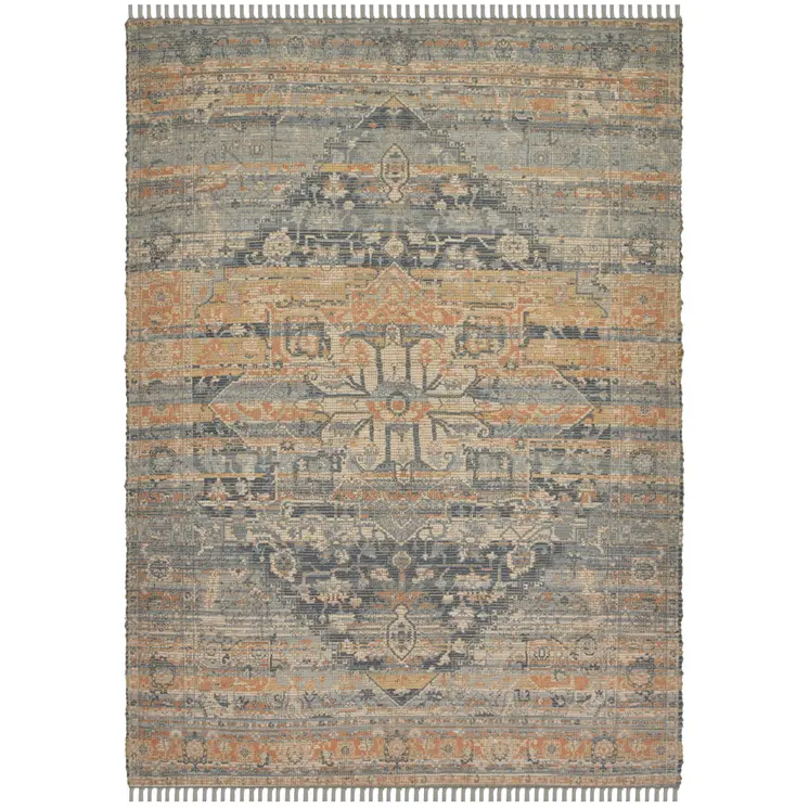 4' X 6' Orange Beige And Gray Oriental Hand Woven Area Rug With Fringe