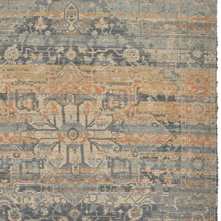 5' X 7' Orange Beige And Gray Oriental Hand Woven Area Rug With Fringe