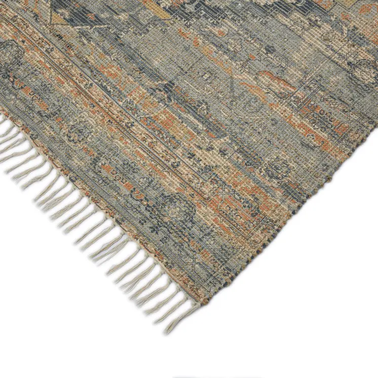 8' X 10' Orange Beige And Gray Oriental Hand Woven Area Rug With Fringe