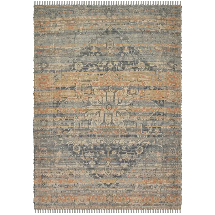 8' X 10' Orange Beige And Gray Oriental Hand Woven Area Rug With Fringe